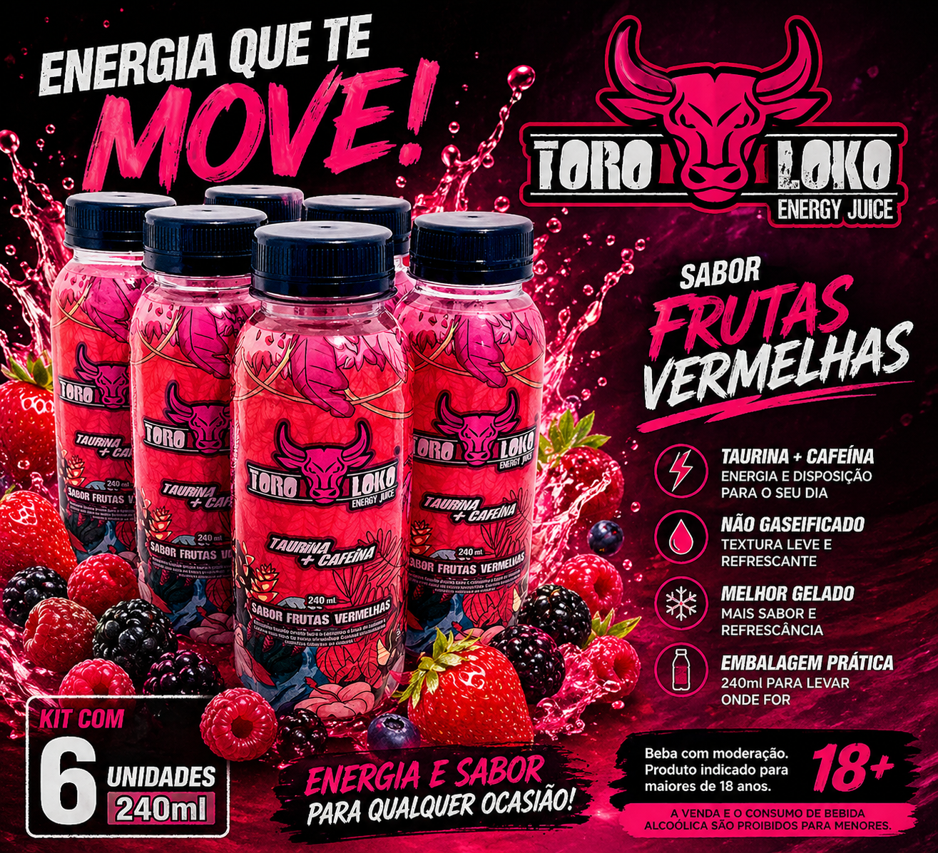 Energético Toro Loko Frutas Vermelhas 24 ...
