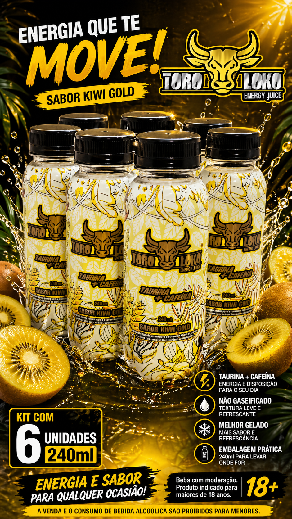 Energético Toro Loko Kiwi Gold 240ml Kit ...